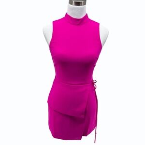 Amanda Uprichard Reed Romper Mock-Neck Wrap-Style Womens XS Fuchsia Pink